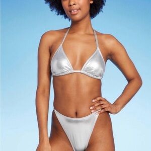 Wild Fable Liquid lSilver Halter Bikini Set HOT!!!
